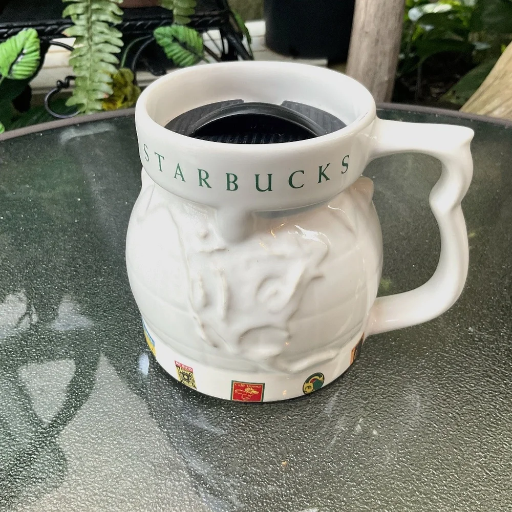 VTG 1997 Starbucks Around The World Embossed Globe Lid Travel Mug